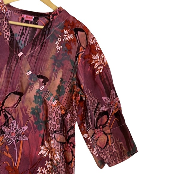 Tianello Silky Rayon Diva Blouse Floral Print Size Small - Picture 3 of 9